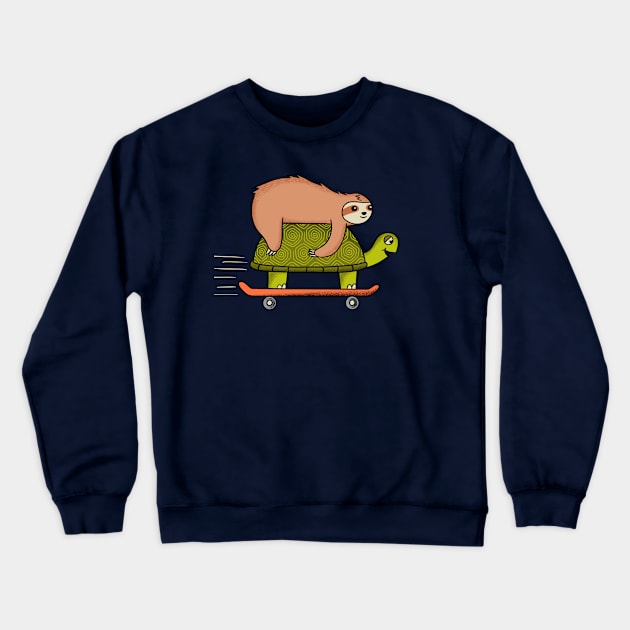 Sloth and turtle skateboard Crewneck Sweatshirt by coffeeman